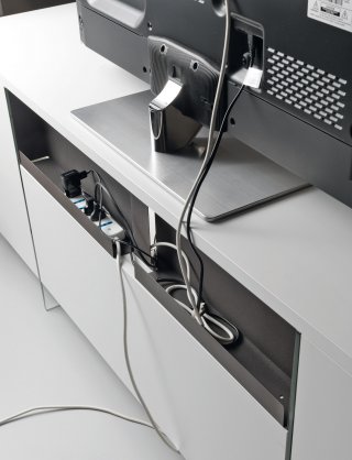 Meuble TV design MARCO POLO 180cm Blanc Mat  portes coulissantes et piètement en verre